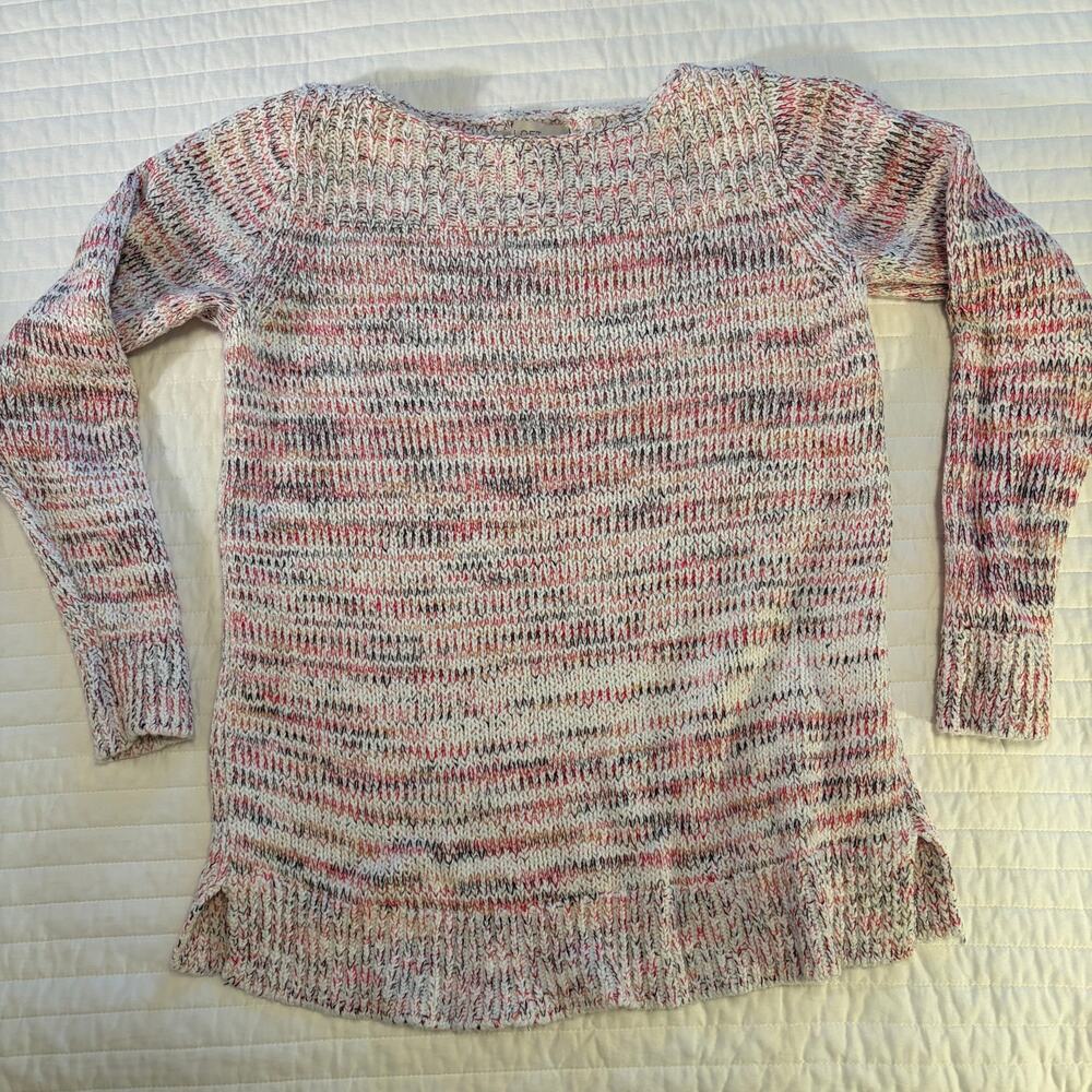 LOFT Pink Multi Space Dye Knit Boatneck Pullover Sweater Womens Medium